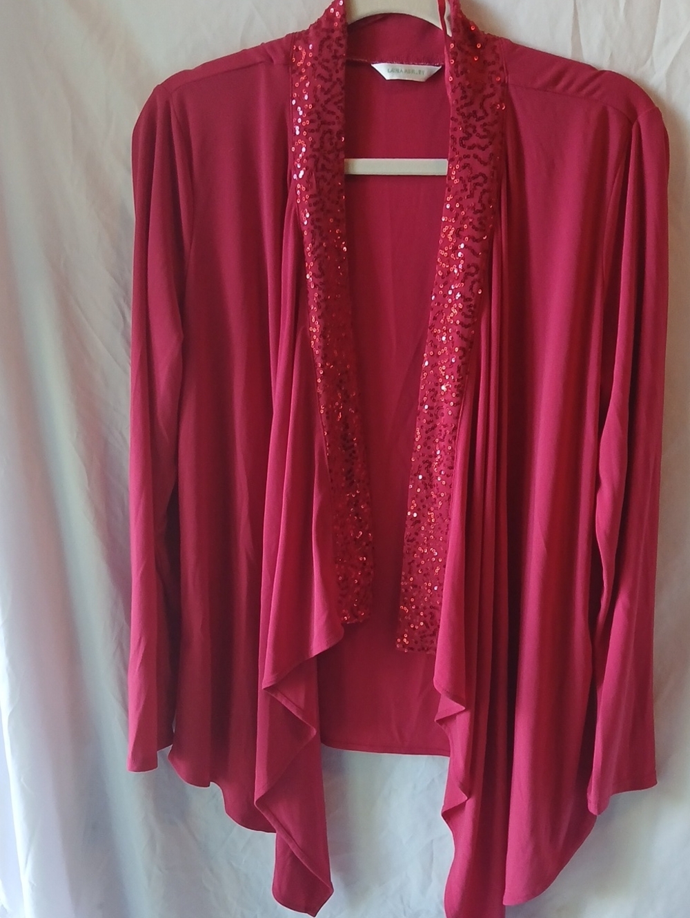 Women's Sequin-Trim Draped Open Front Sweater Cardigan - Red